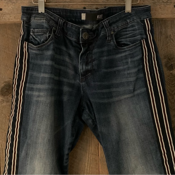 Women’s 8 KUT FROM THE KLOTH REESE Ankle Straight Leg Denim Striped Leg Jeans EC - Picture 2 of 15